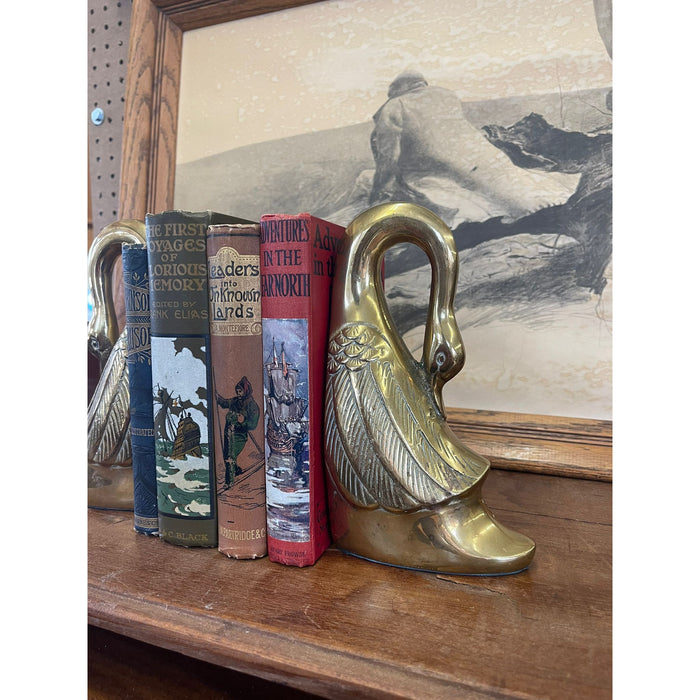 Vintage Pair of Brass Toned Swan Bookends