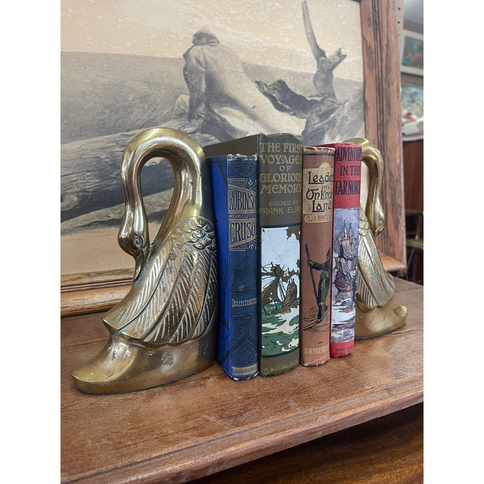 Vintage Pair of Brass Toned Swan Bookends