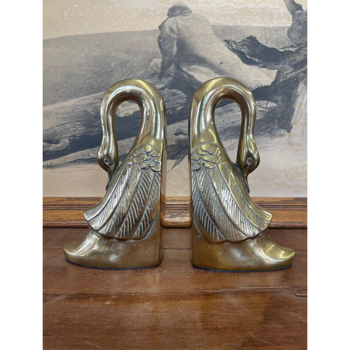 Vintage Pair of Brass Toned Swan Bookends