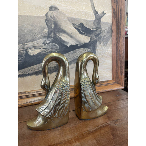 Vintage Pair of Brass Toned Swan Bookends
