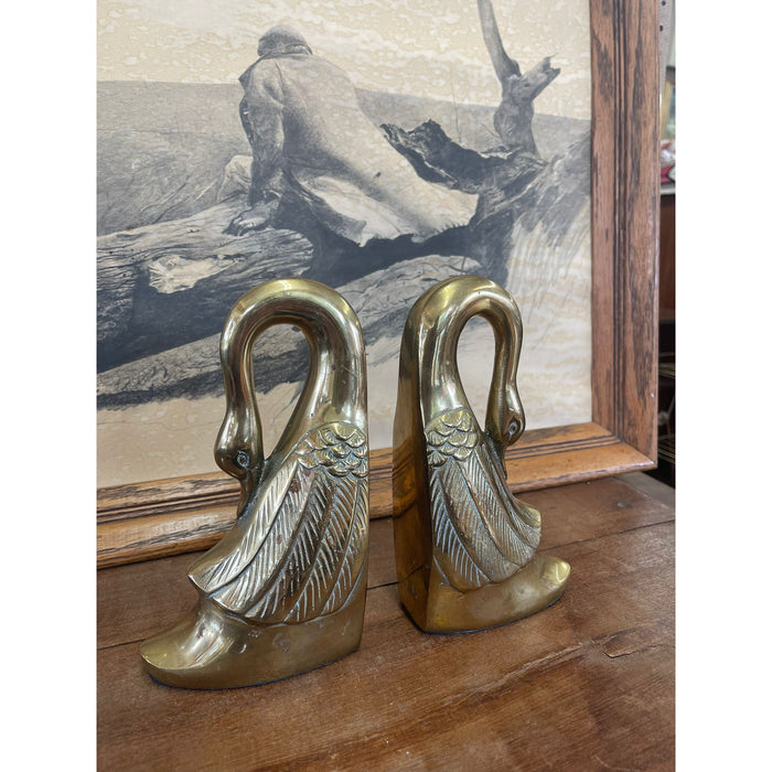Vintage Pair of Brass Toned Swan Bookends