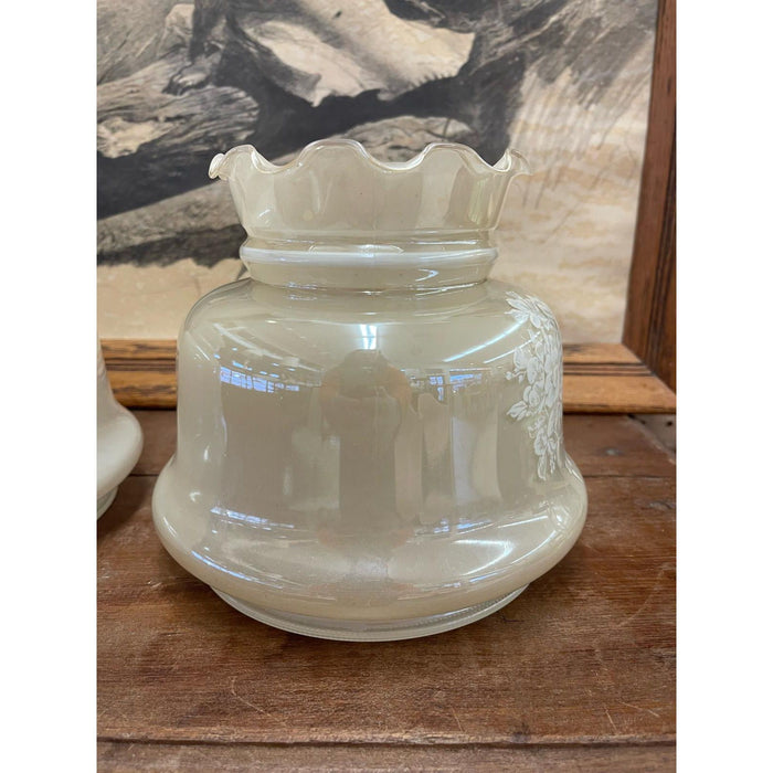 Vintage Pair of Frosted Glass Lamp Shades With Rose Motif