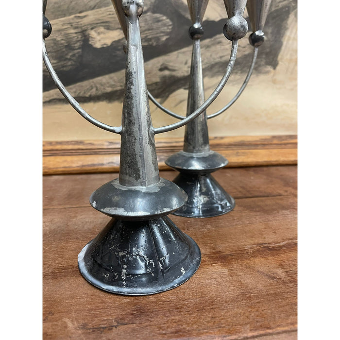 Vintage Pair of Silver Toned Primitive Style Candelabras