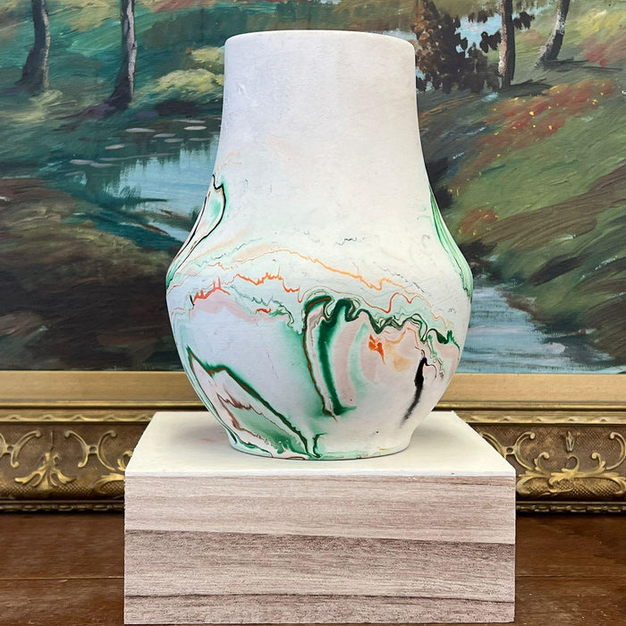 Vintage Primitive Stamped Nemadji Swirl Pottery Vase.