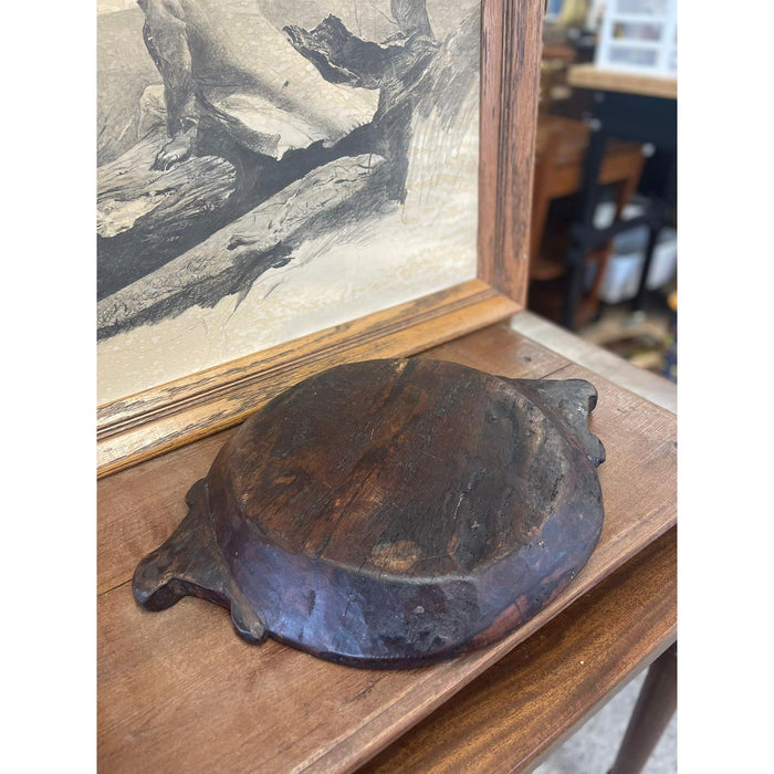 Vintage Primitive Style Wooden Tray With Hand Carved Handles