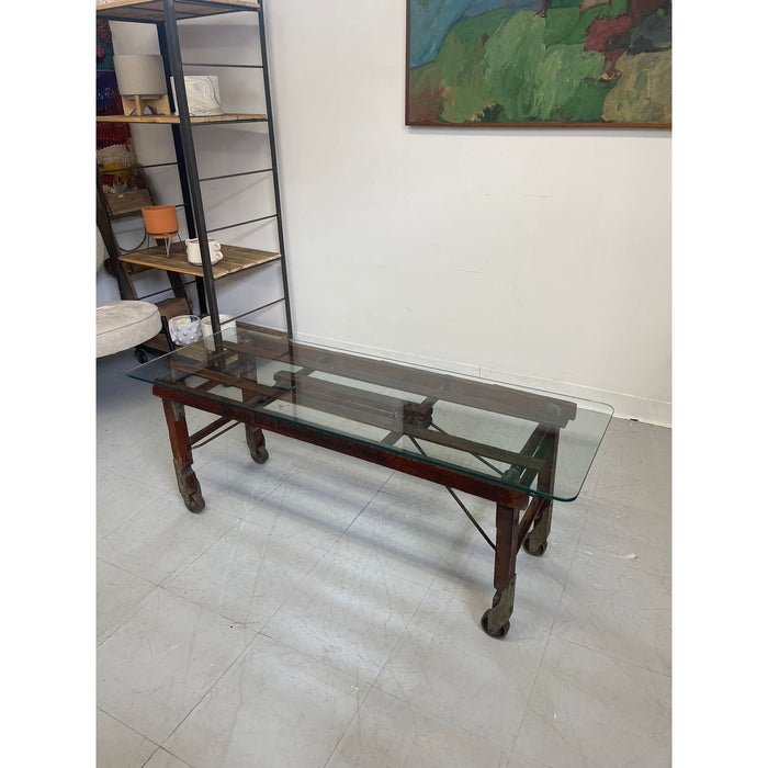 Vintage Reclaimed Wood Coffee Table Glass Top