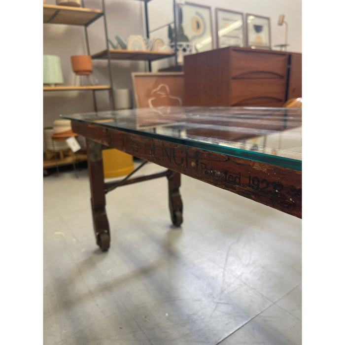 Vintage Reclaimed Wood Coffee Table Glass Top