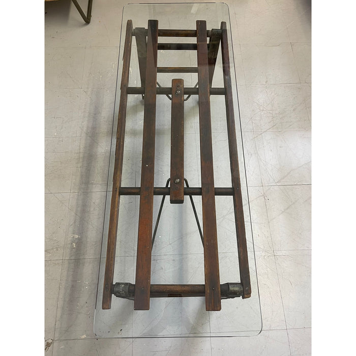 Vintage Reclaimed Wood Coffee Table Glass Top