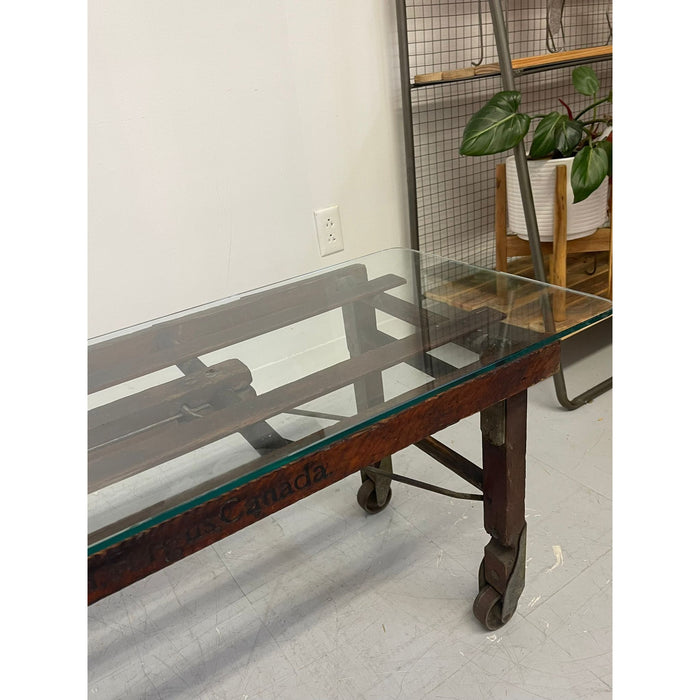Vintage Reclaimed Wood Coffee Table Glass Top