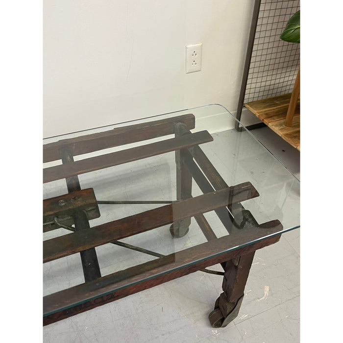 Vintage Reclaimed Wood Coffee Table Glass Top