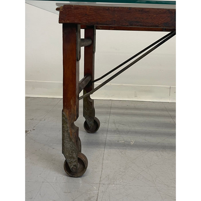 Vintage Reclaimed Wood Coffee Table Glass Top