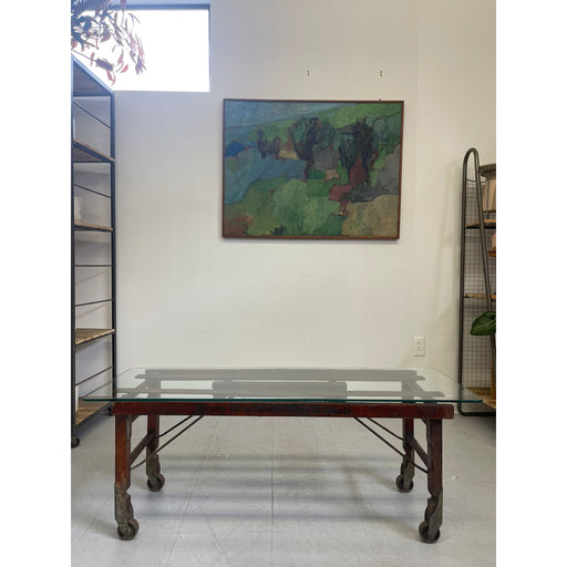 Vintage Reclaimed Wood Coffee Table Glass Top