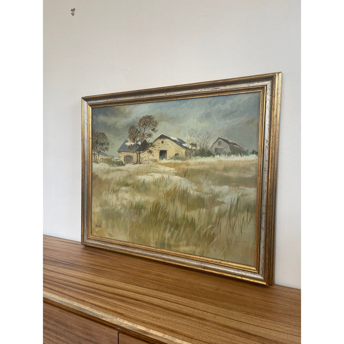 Vintage Scenic Painting Signed by Craig Kavafes Titled First Snow