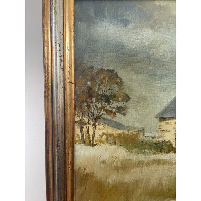 Vintage Scenic Painting Signed by Craig Kavafes Titled First Snow