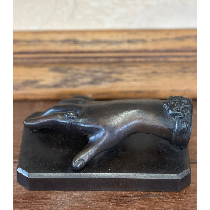 Vintage Sculpted Bronze Hand Figurine Atop Bronze Base