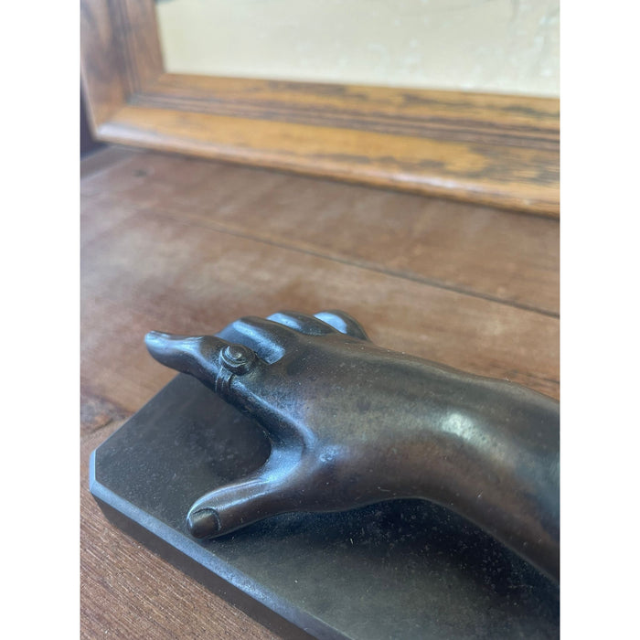 Vintage Sculpted Bronze Hand Figurine Atop Bronze Base