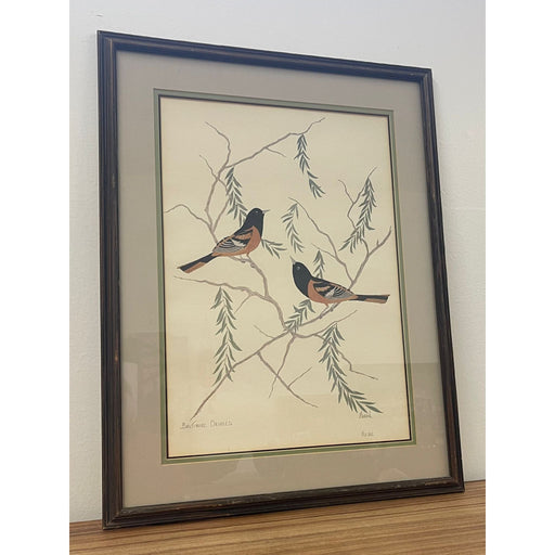 Vintage Signed and Framed Artwork of Two Baltimore Orioles