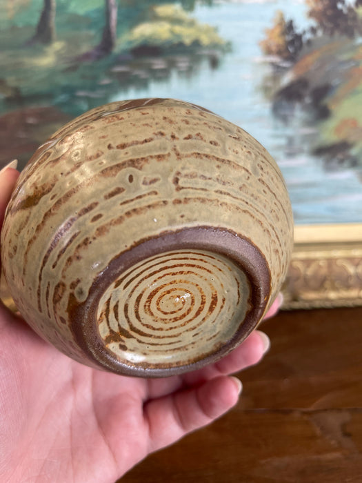 Vintage Studio Pottery Bud Vase with Incised and Glazed Abstract Motif