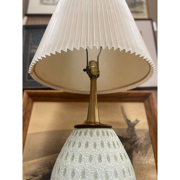 Vintage Table Lamp With Ceramic Base and Walnut Toned Wood Accents