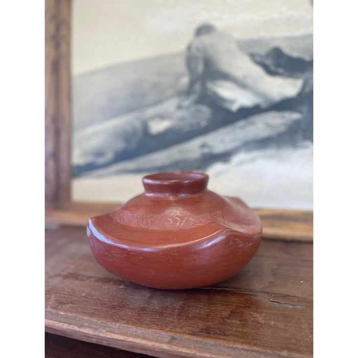 Vintage Terra Cotta Pot Curved Edges Swirl Motif Antique Style