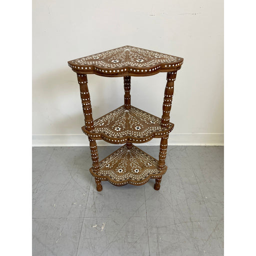 Vintage Three Tier Intricate Inlay Corner Shelving Unit