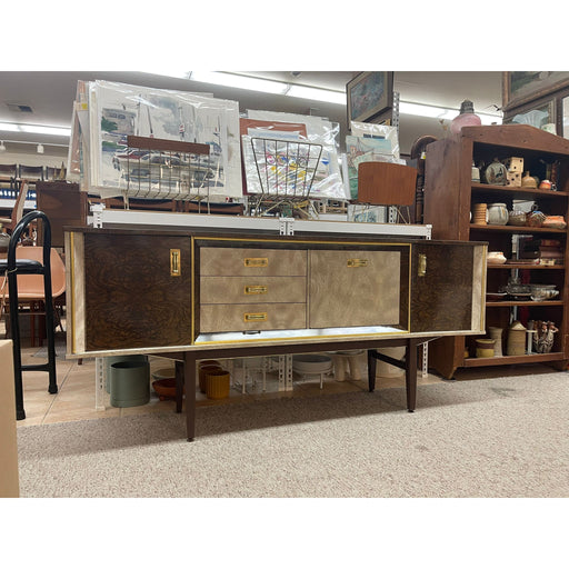 Vintage Uk Import Two Toned Formica Credenza With Gold Accents