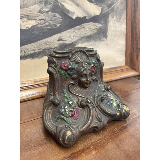 Vintage Weighted Bookend with Motif of Woman and Flowers
