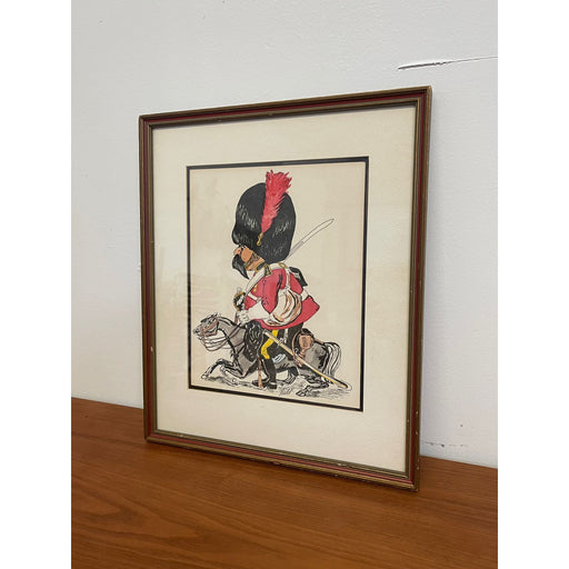Vintage Whimsical Paint Illustration of British Soldier in Wood Frame