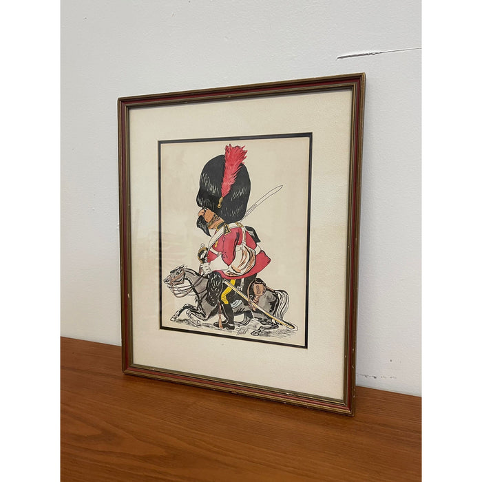 Vintage Whimsical Paint Illustration of British Soldier in Wood Frame