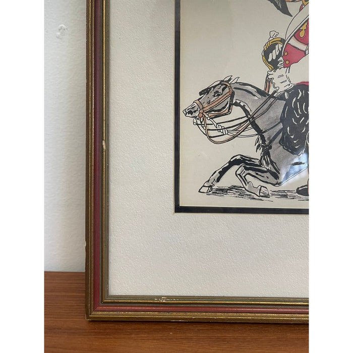 Vintage Whimsical Paint Illustration of British Soldier in Wood Frame