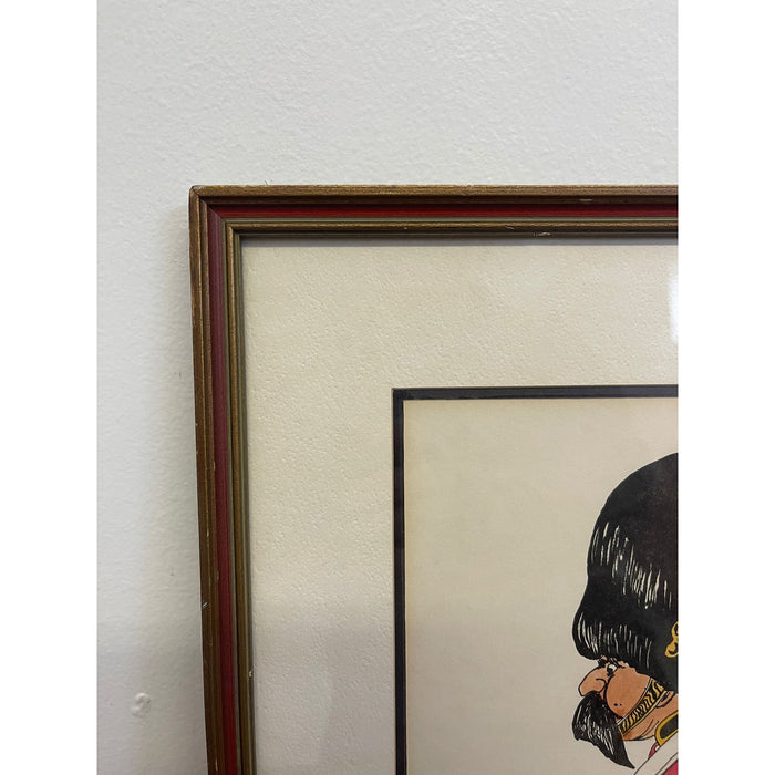 Vintage Whimsical Paint Illustration of British Soldier in Wood Frame