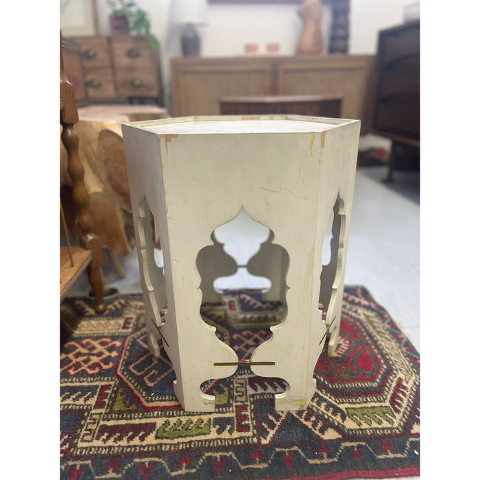 Vintage White Hexagonal Side Accent Table