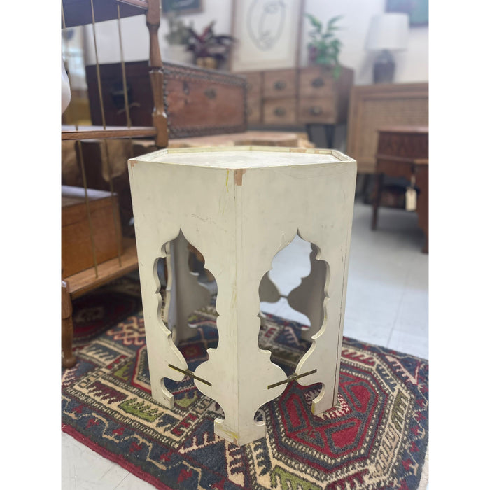 Vintage White Hexagonal Side Accent Table