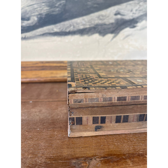 Vintage Wooden Box Inlayed Wooden Mosaic