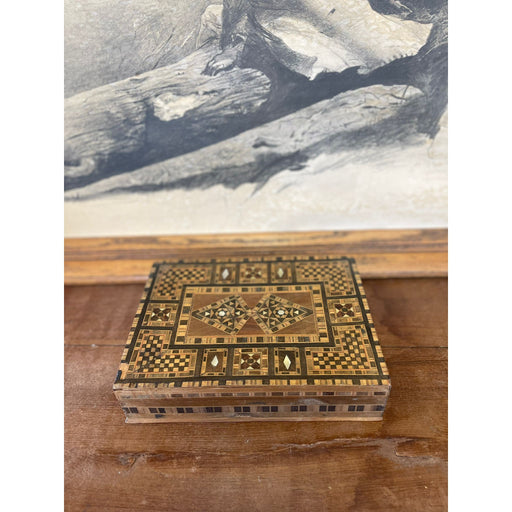 Vintage Wooden Box Inlayed Wooden Mosaic