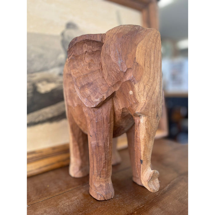 Vintage Wooden Carved Elephant Sculpture Stand
