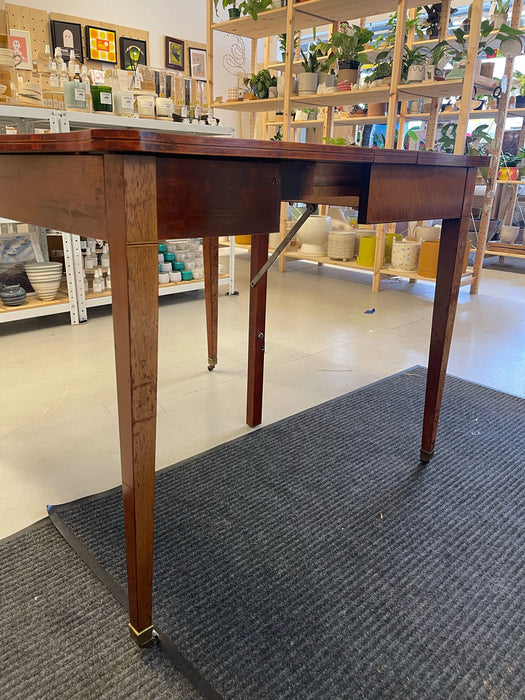 Vintage Wooden Extending Dining Table With Wood Inlay Accents.