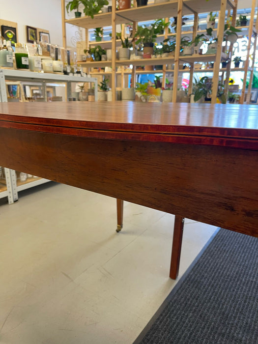 Vintage Wooden Extending Dining Table With Wood Inlay Accents.
