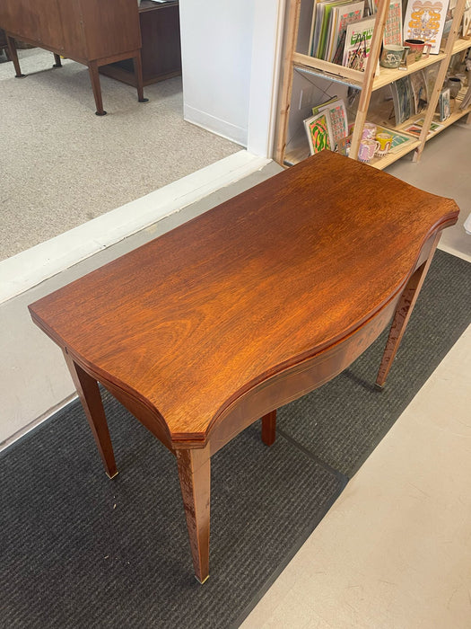 Vintage Wooden Extending Dining Table With Wood Inlay Accents.