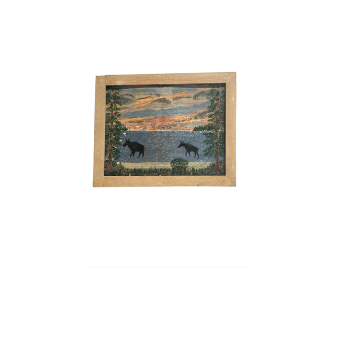 Vintage Wooden Frame Abstract Nature Drawing Possibly Pastel