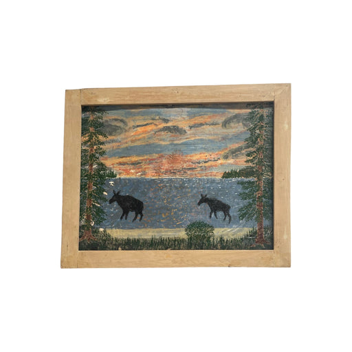 Vintage Wooden Frame Abstract Nature Drawing Possibly Pastel