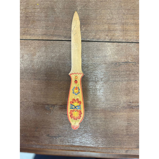 Vintage Wooden Letter Opener With Folk Style Art on Handles.