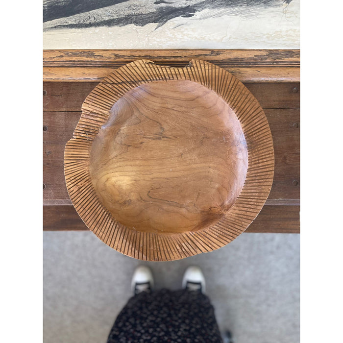 Vintage Wooden Platter Stripe Designed Edge Splits Consistant with Age