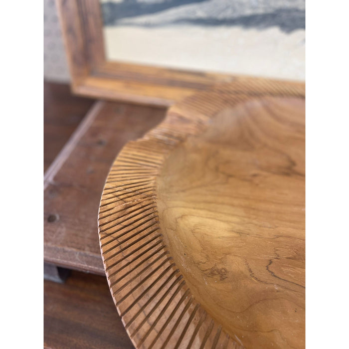 Vintage Wooden Platter Stripe Designed Edge Splits Consistant with Age