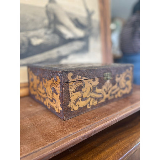 Wooden Box With Pyrography Mosaic and Hinge Clasp