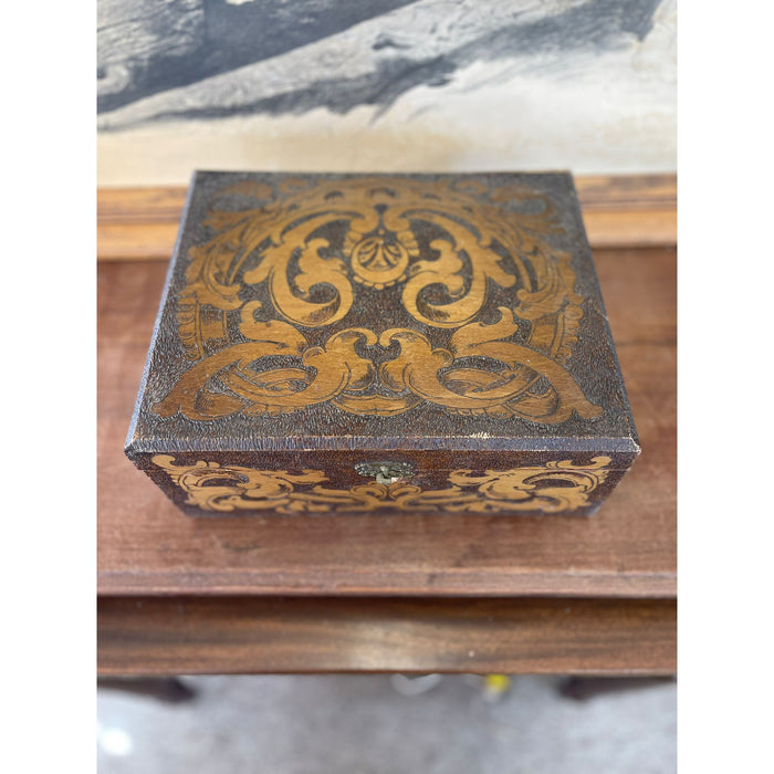 Wooden Box With Pyrography Mosaic and Hinge Clasp