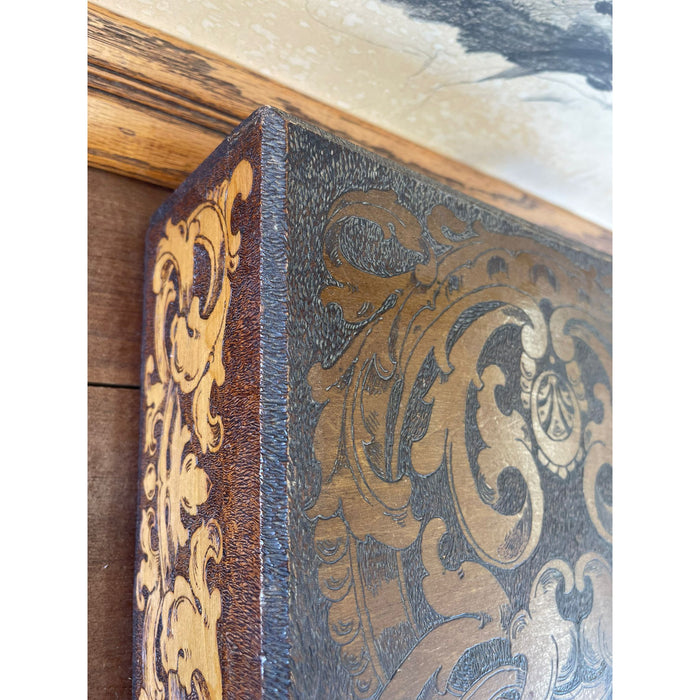 Wooden Box With Pyrography Mosaic and Hinge Clasp