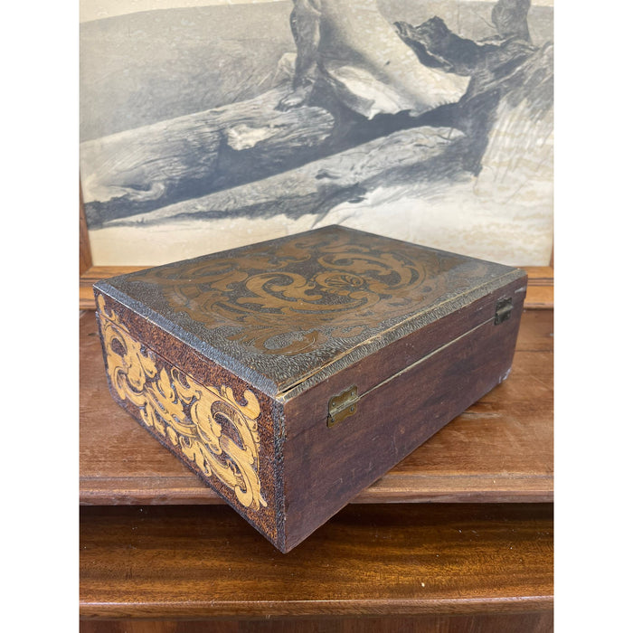 Wooden Box With Pyrography Mosaic and Hinge Clasp