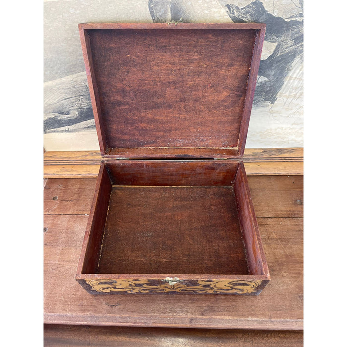 Wooden Box With Pyrography Mosaic and Hinge Clasp