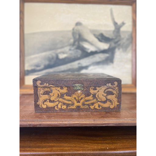Wooden Box With Pyrography Mosaic and Hinge Clasp